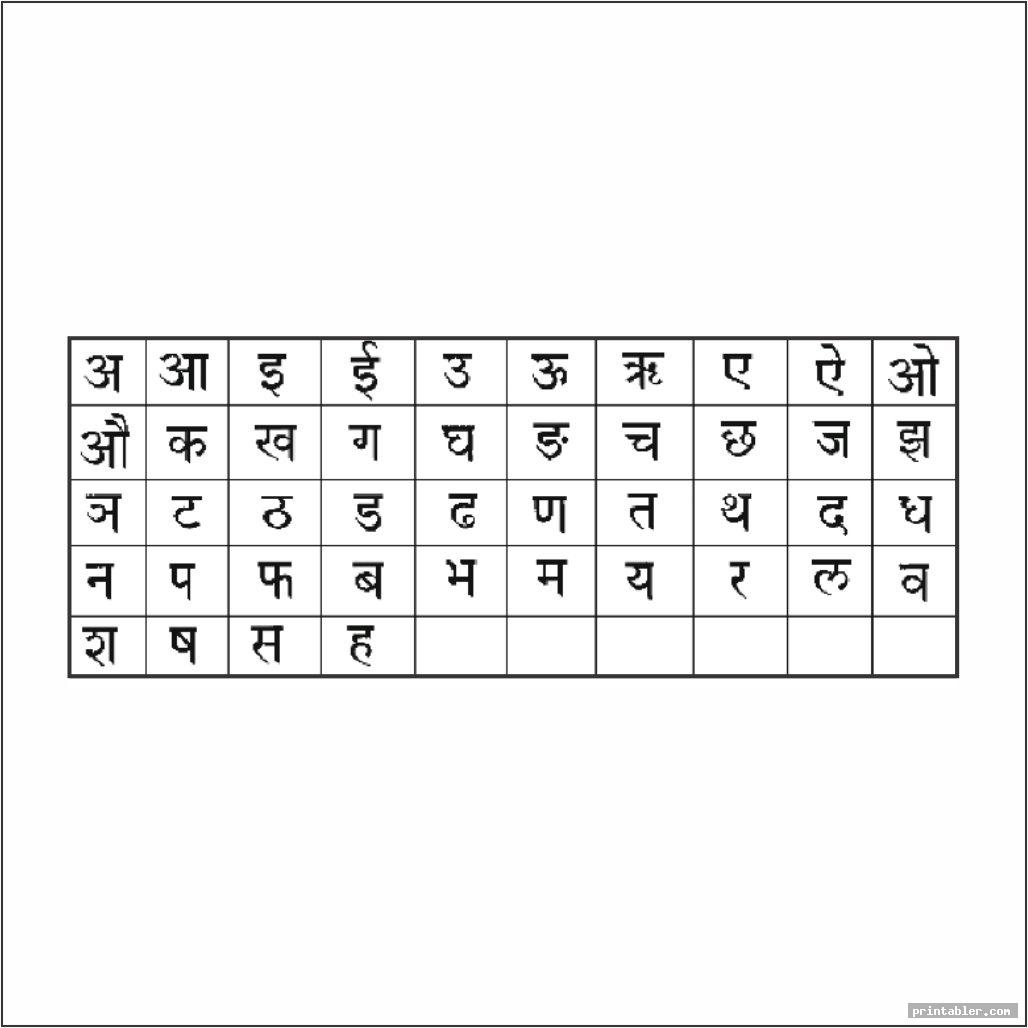 Hindi Alphabet Chart Printable - Gridgit.com