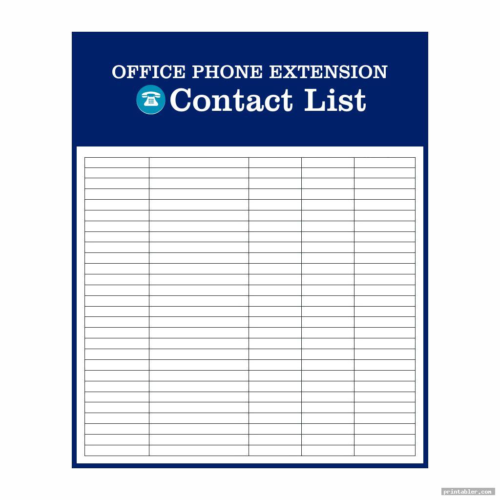 corporate style office phone extension template printable