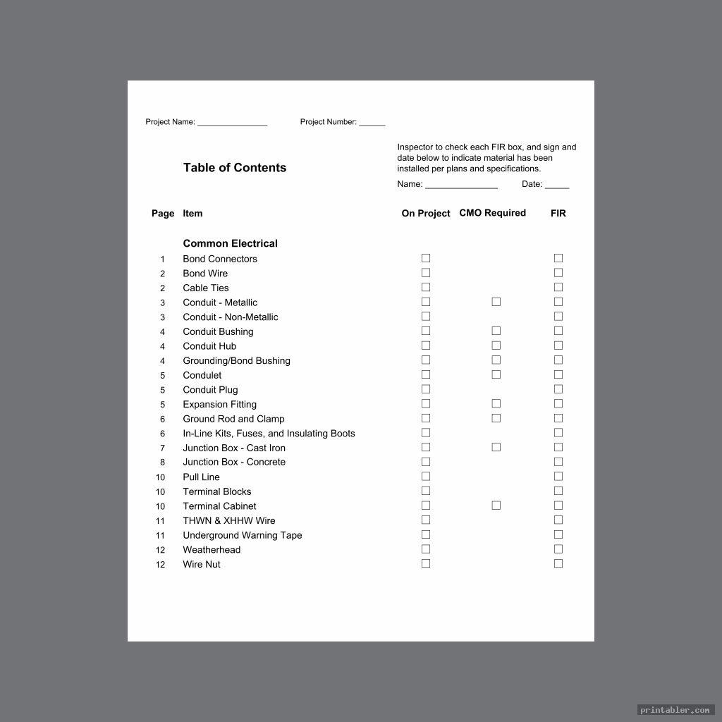 electrical material list template printable image free