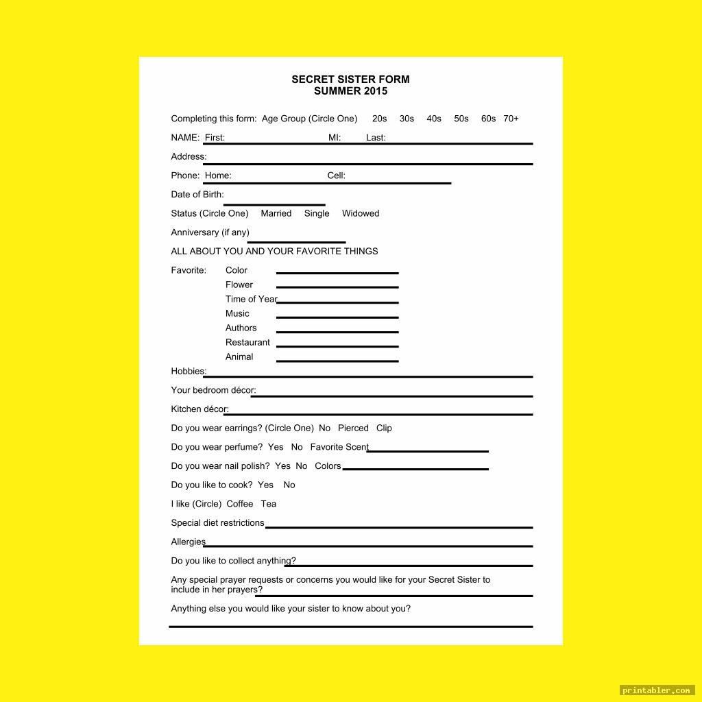 free use secret sister information forms printable