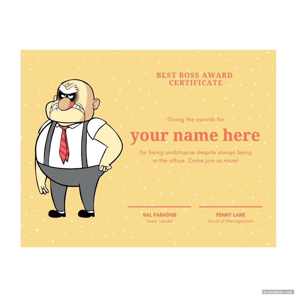 funny best boss award certificate printable