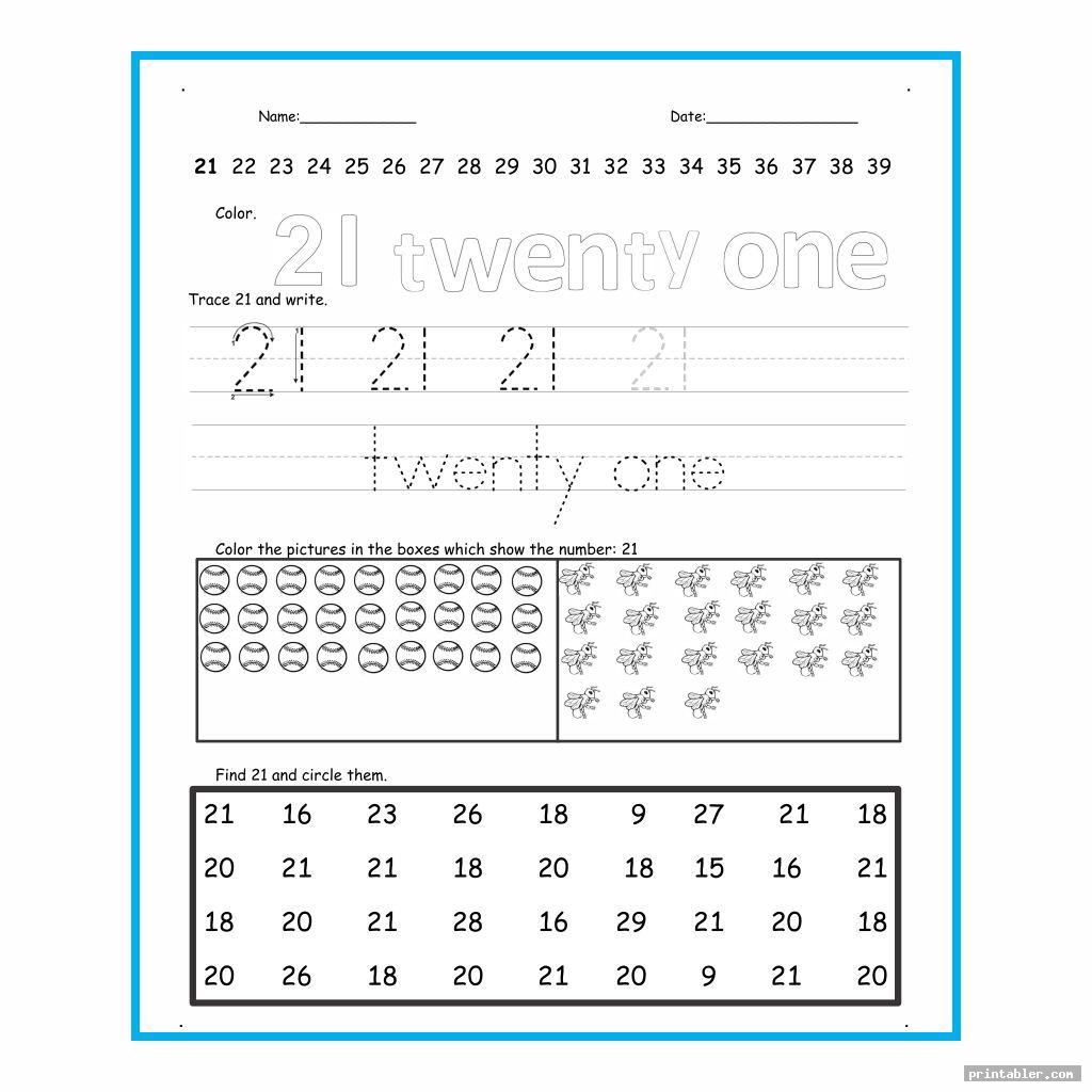 Number 21 Worksheet Printable