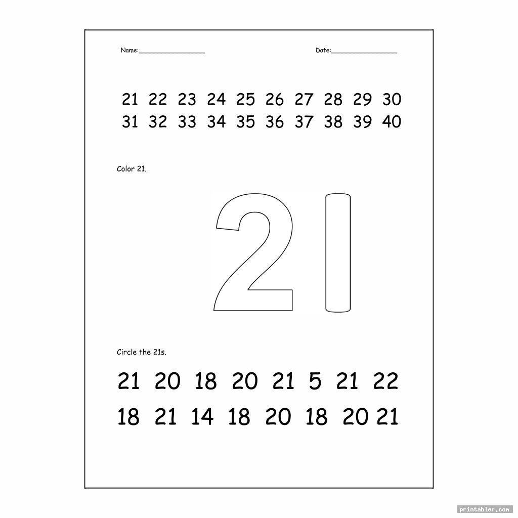 number 21 worksheet printable template for use