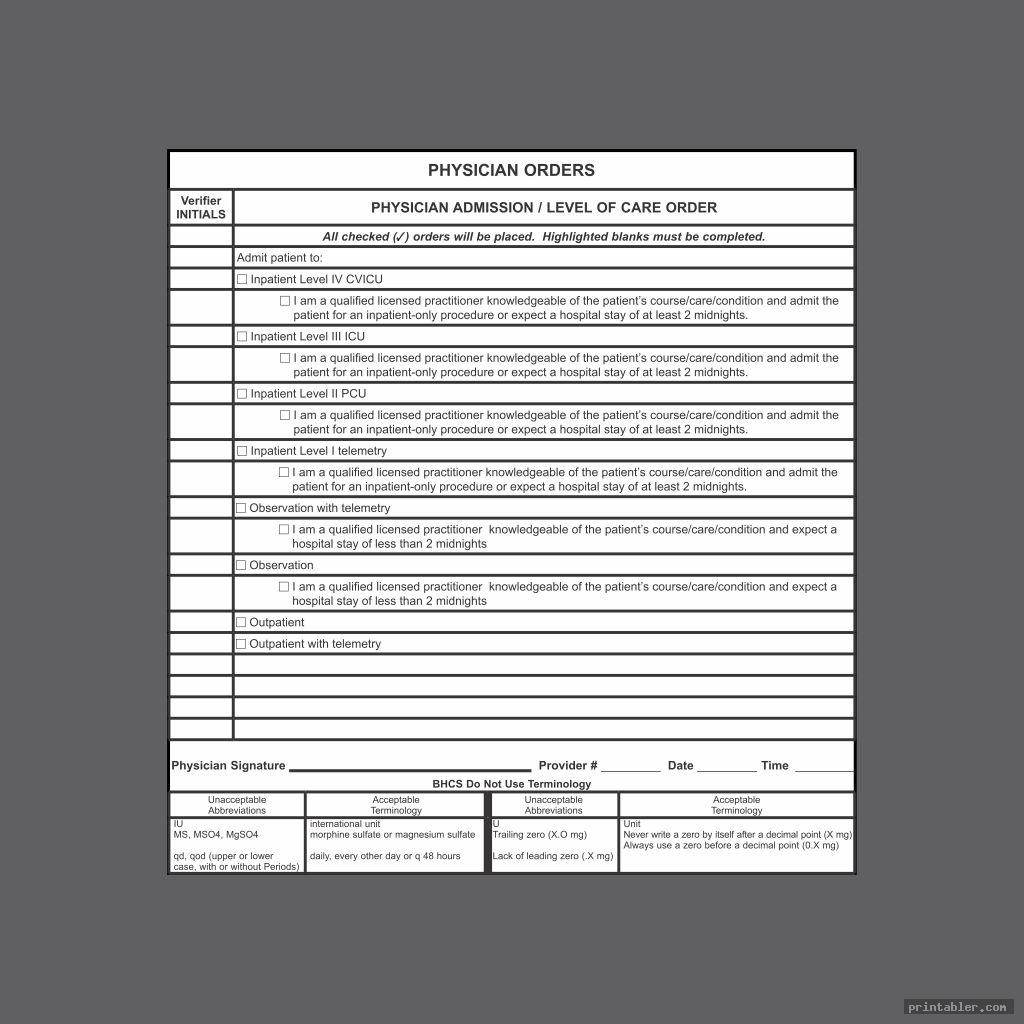 printable blank physician order sheet template