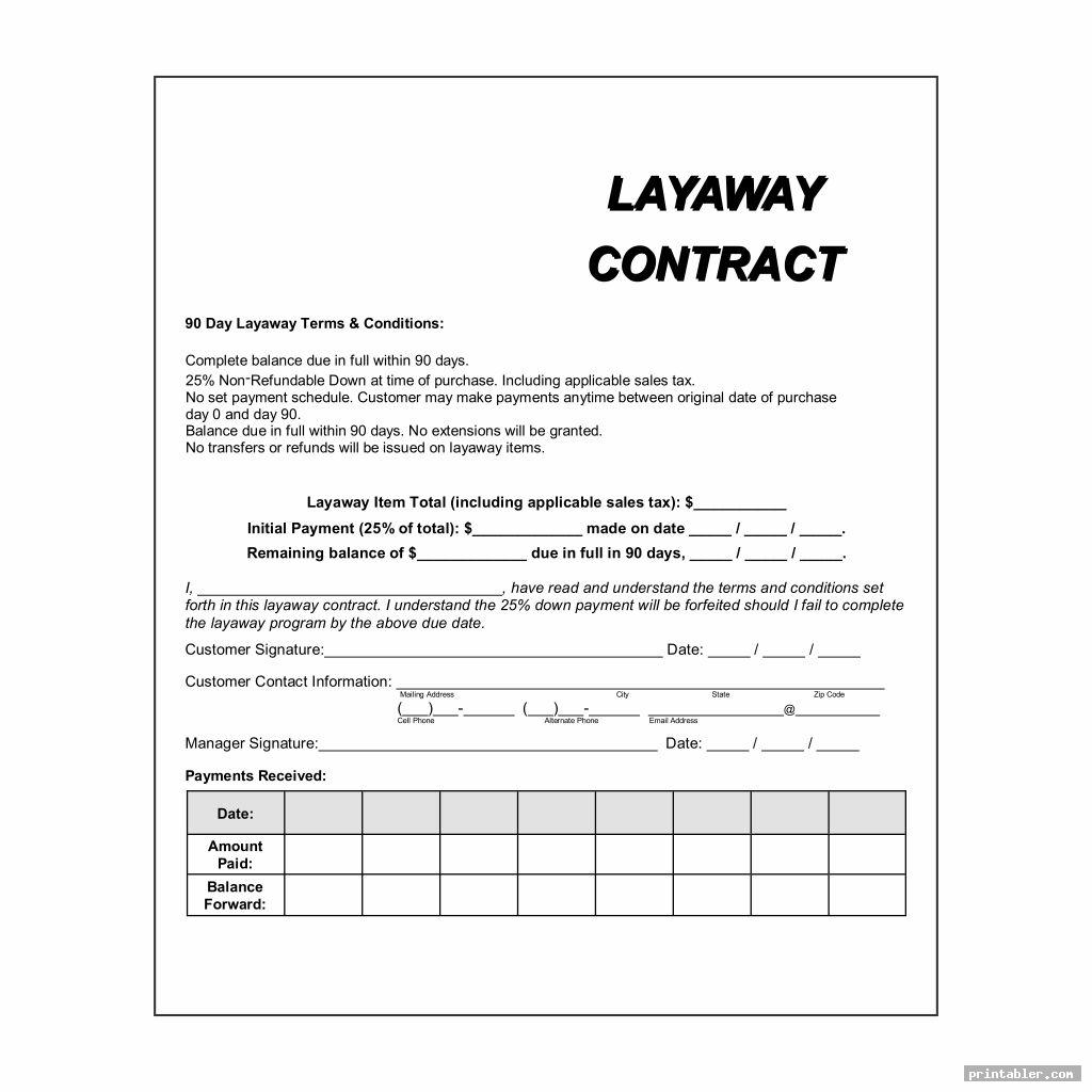 Layaway Agreement Form Printable Gridgit