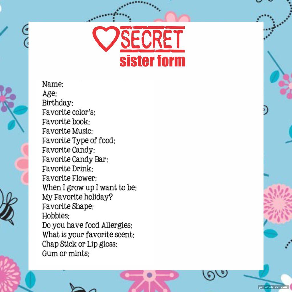 Secret Sister Information Forms Printable