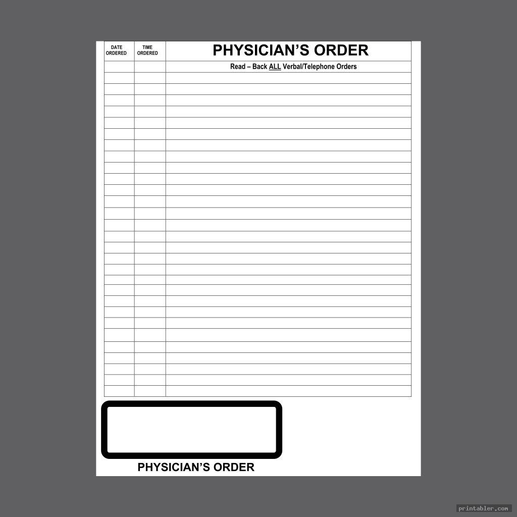 Blank Physician Order Sheet Printable