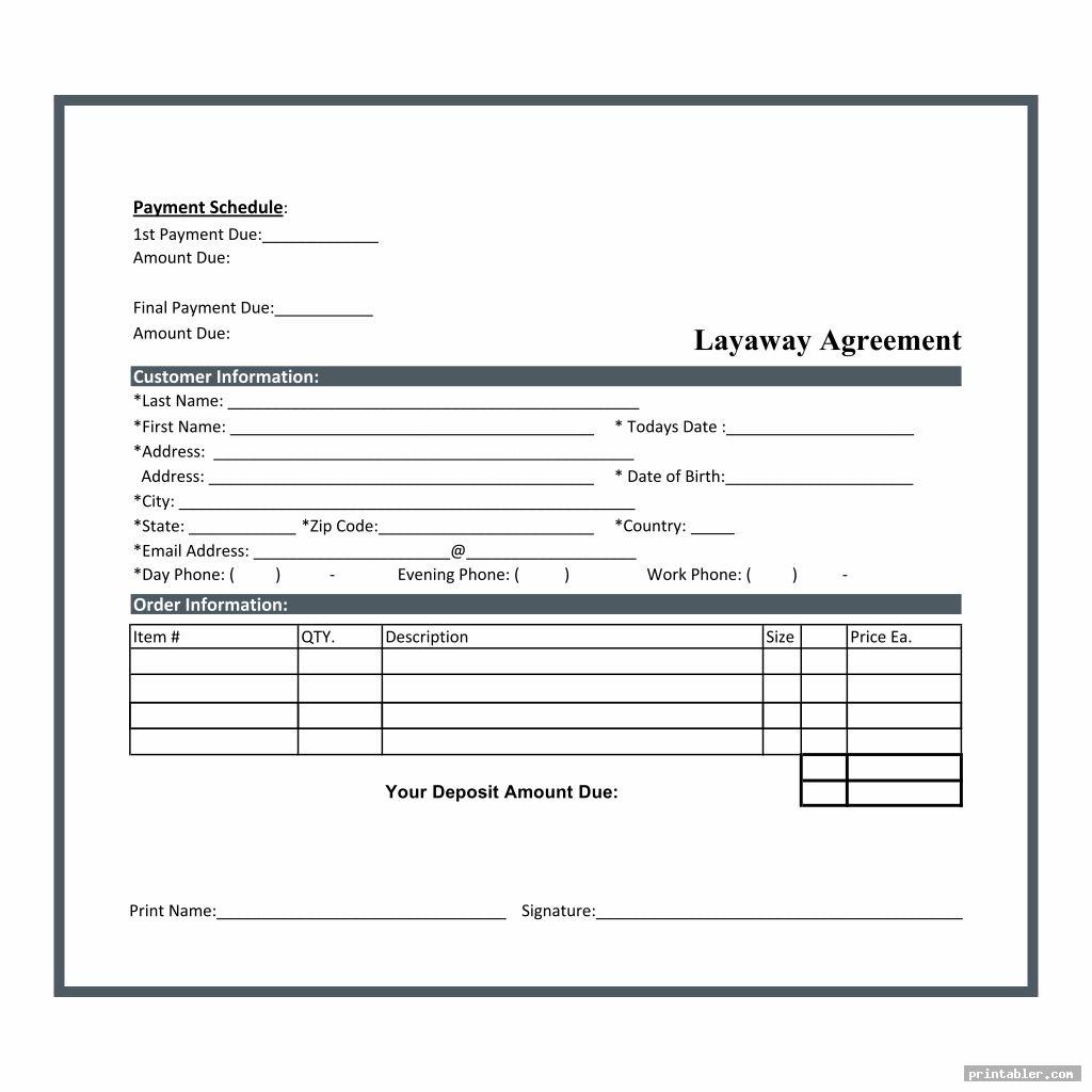 Layaway Agreement Form Printable Gridgit