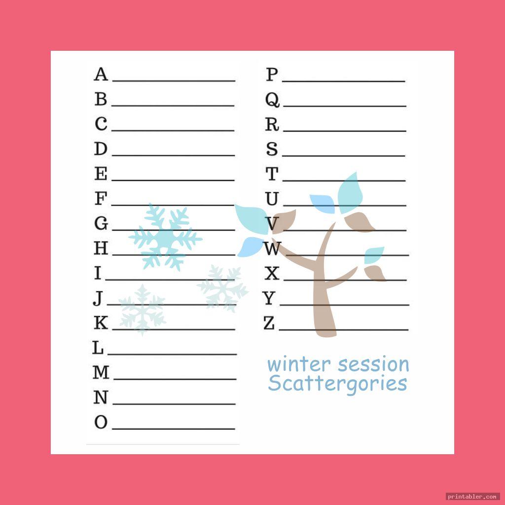 winter edition scattergories answer sheets printable
