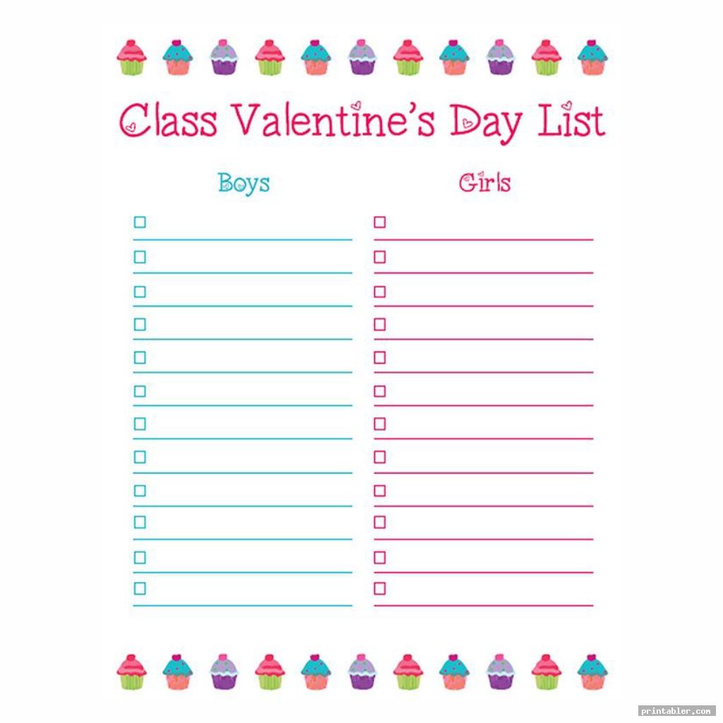 colorful valentine day class list printable