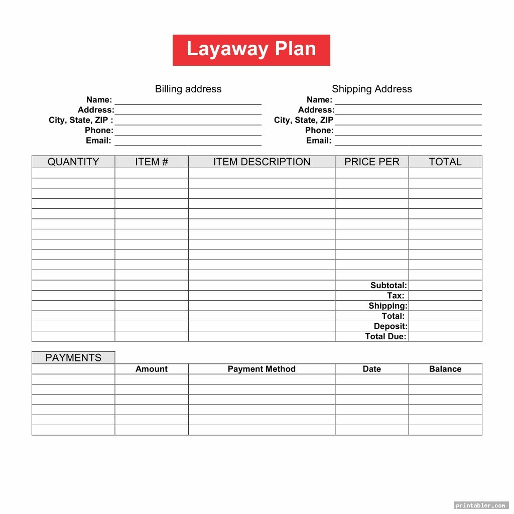 corporate layaway contract template printable