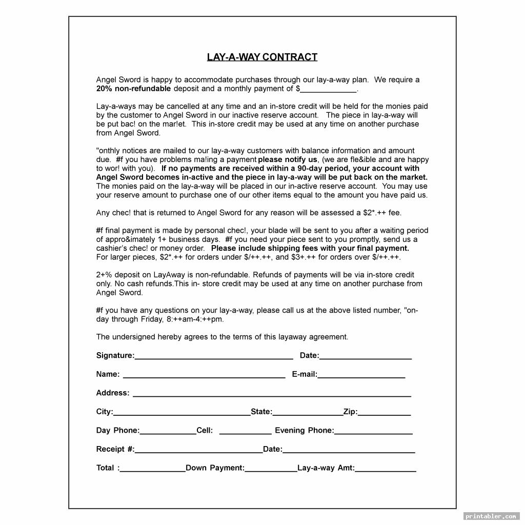 detail layaway contract template printable