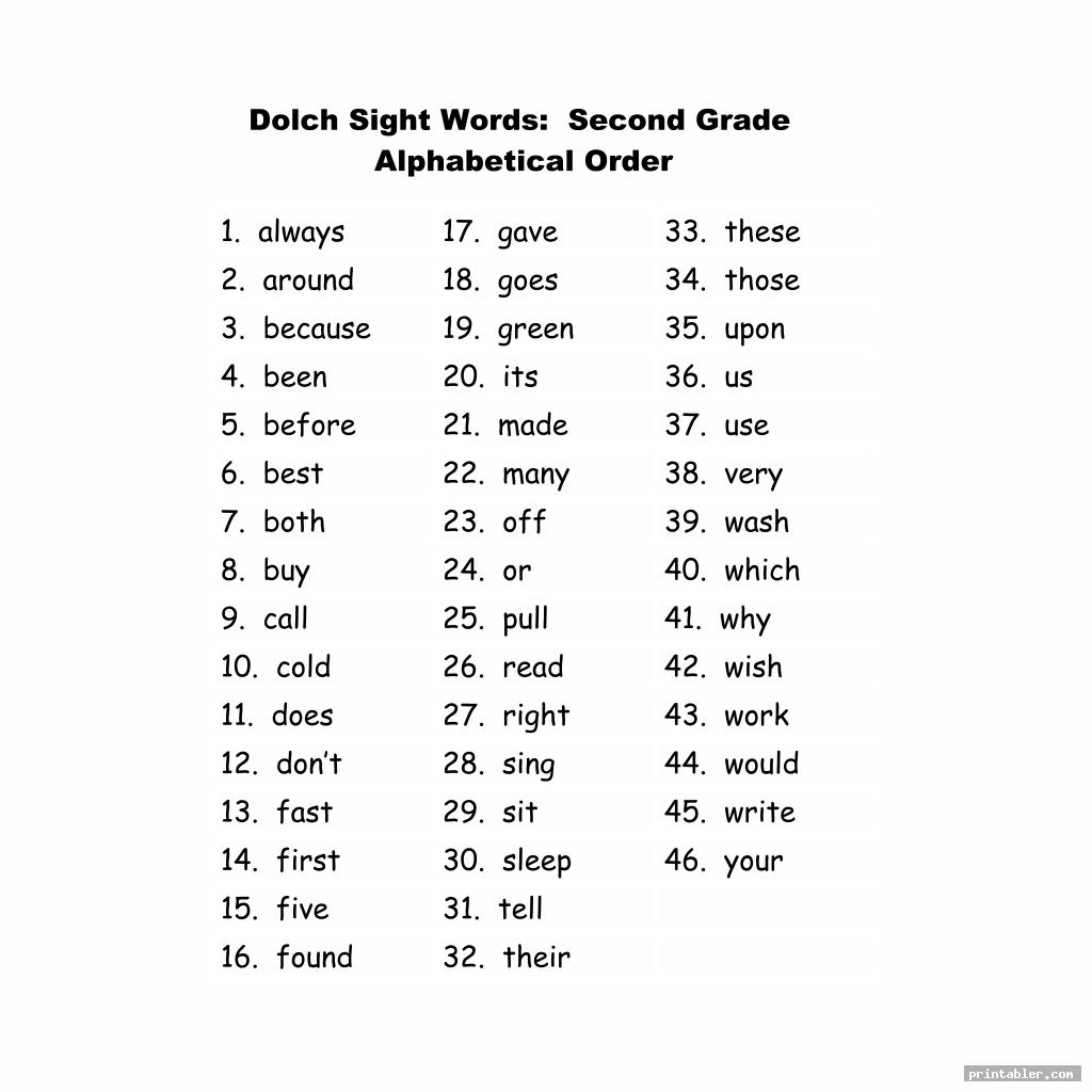 dolch second grade sight words printable