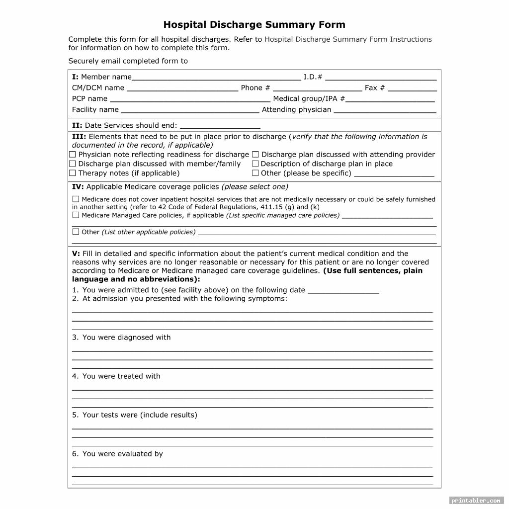 hospital discharge papers printable image free