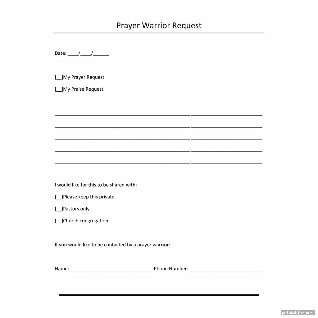 simple prayer request form printable