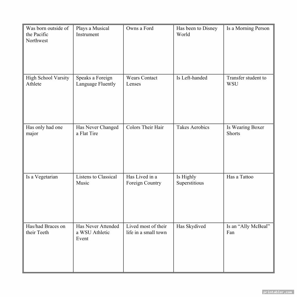 simple printable human bingo templates