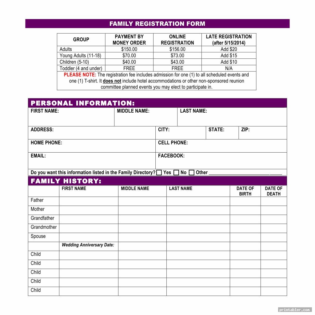 Family Reunion Forms Printable