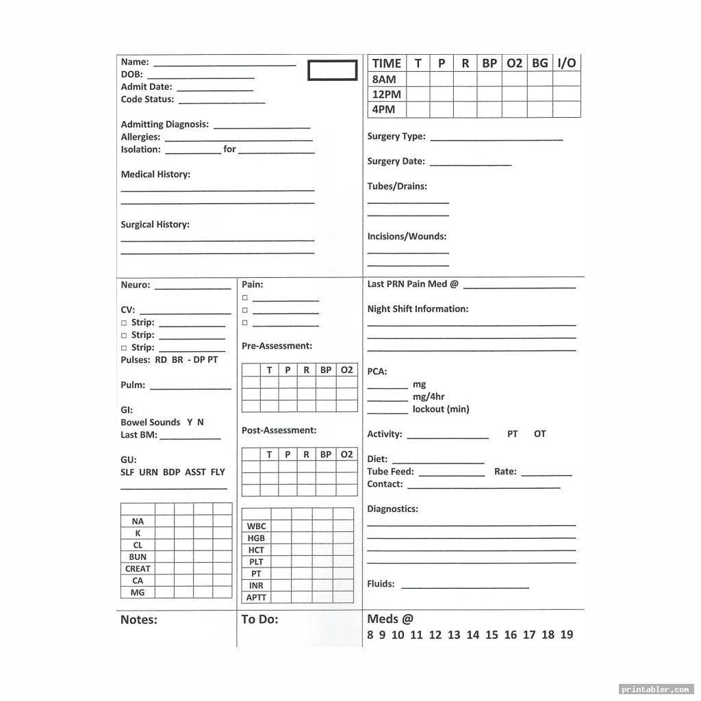 Med Surg Organization Sheet Printable