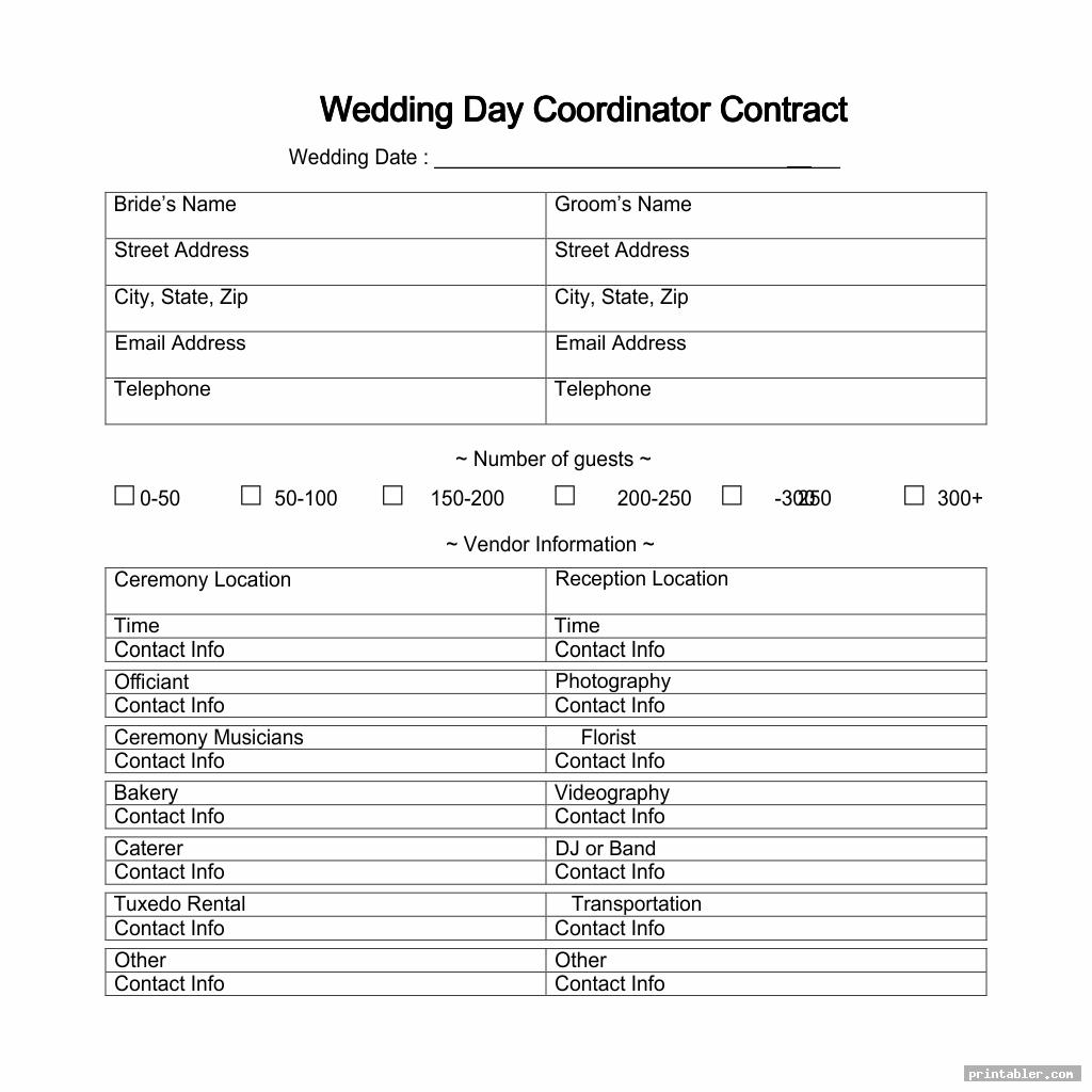deatil printable wedding planner contract agreement
