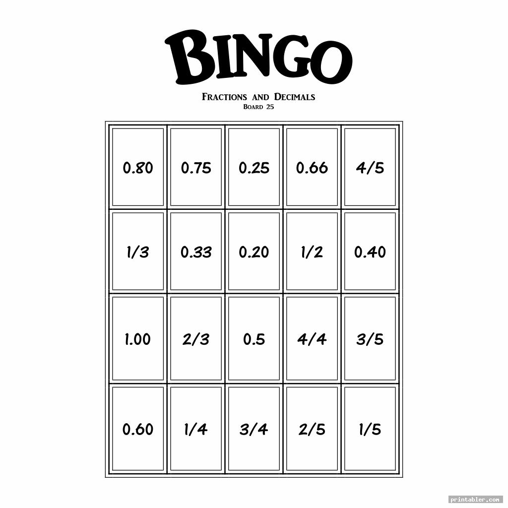 decimals custom bingo card printable template