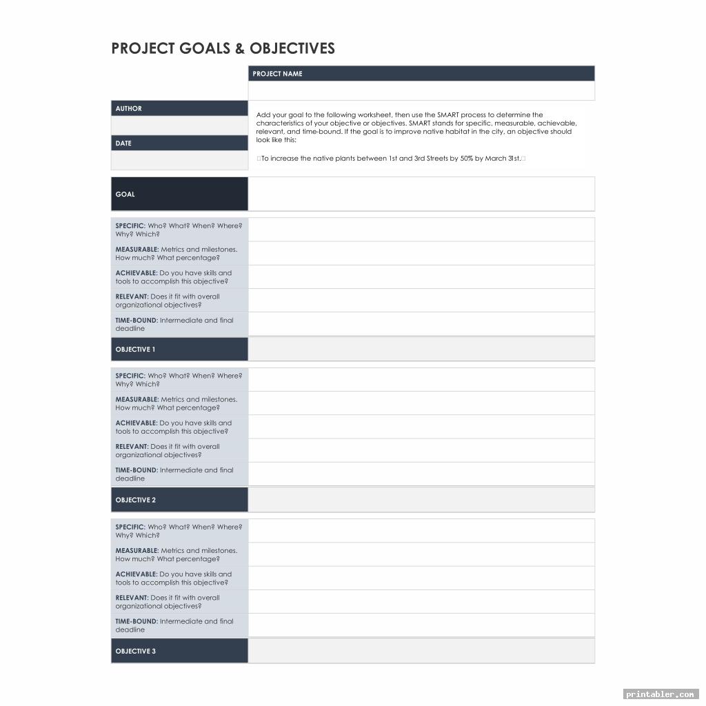 detail blank printable goals template smart