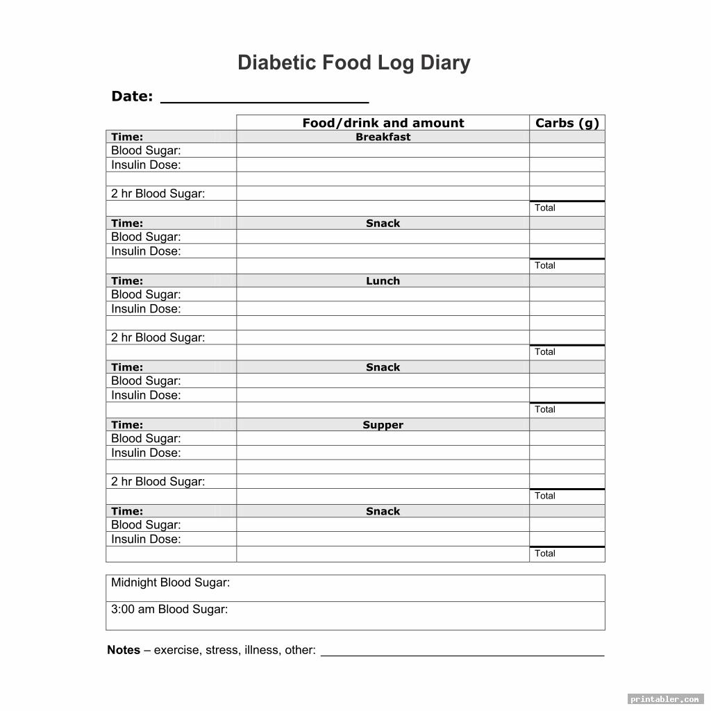 diabetic food log sheets printable image free