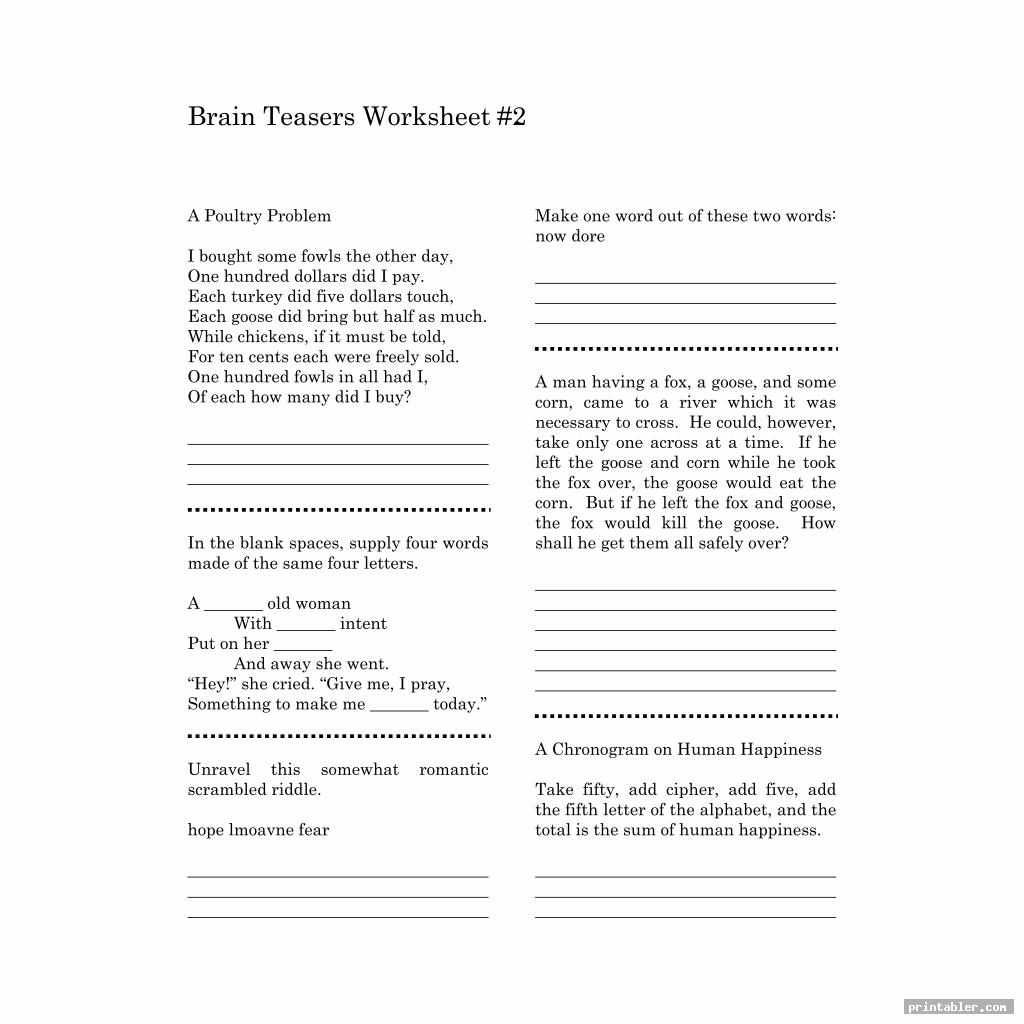 printable brain teasers worksheets