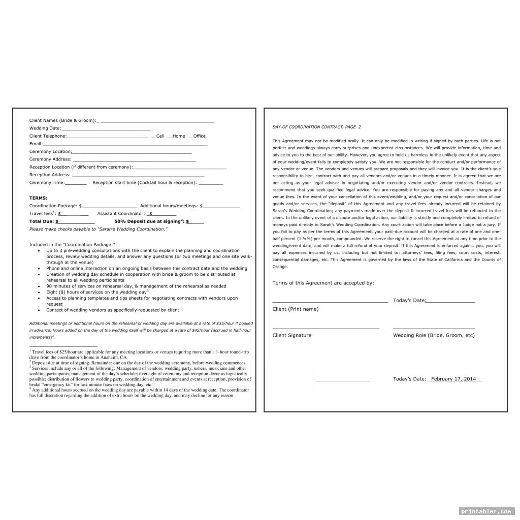 printable wedding planner contract agreement for use