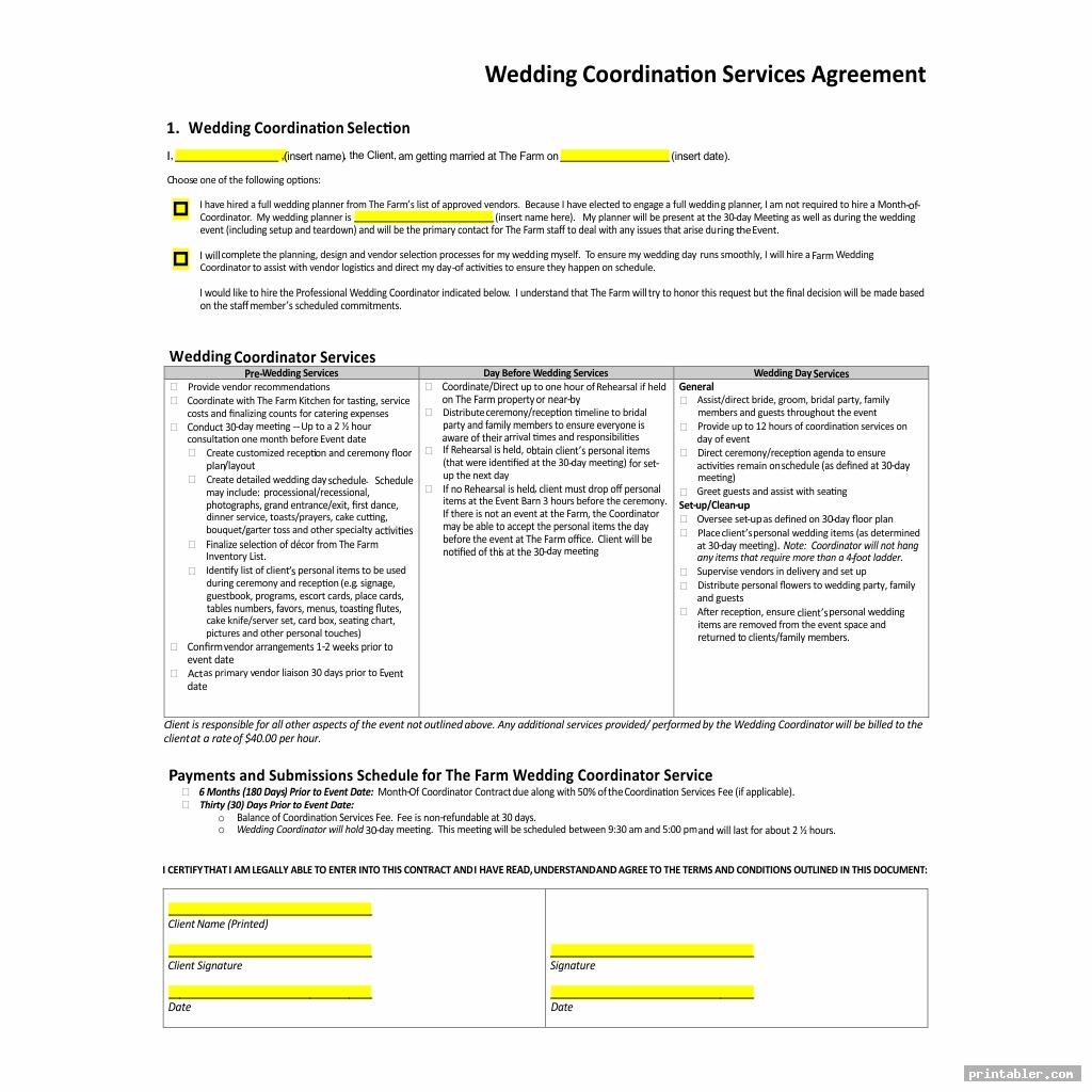 Printable Wedding Planner Contract Agreement