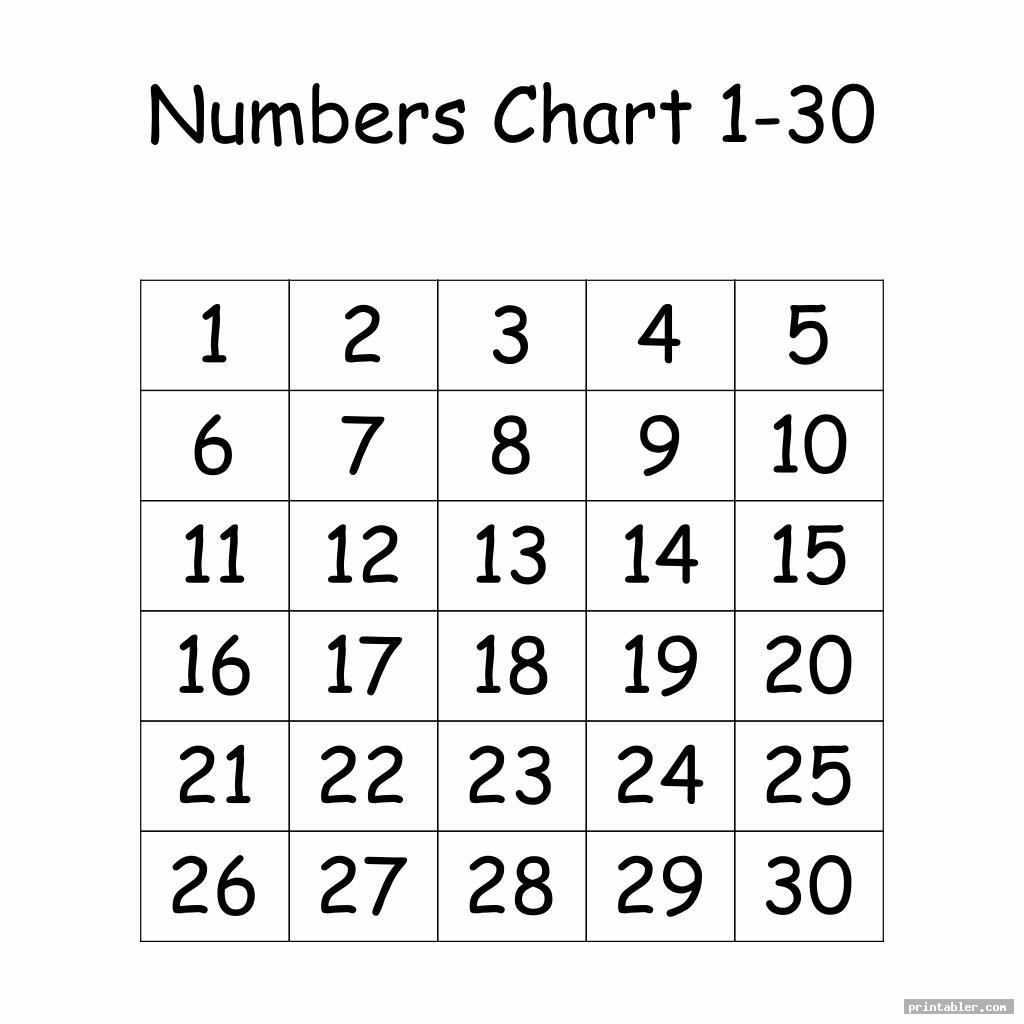 Printable Number Chart 1 to 30