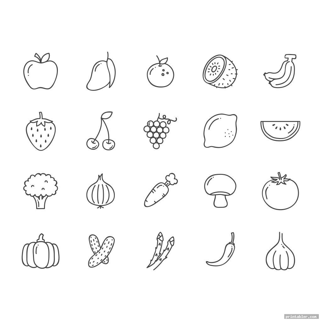 black and white printable fruit and vegetable templates