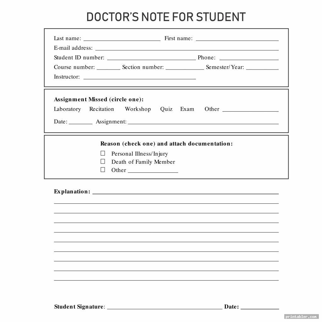 blank printable doctor note for students