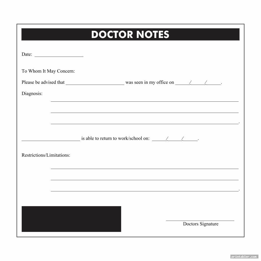 blank printable doctor note image free