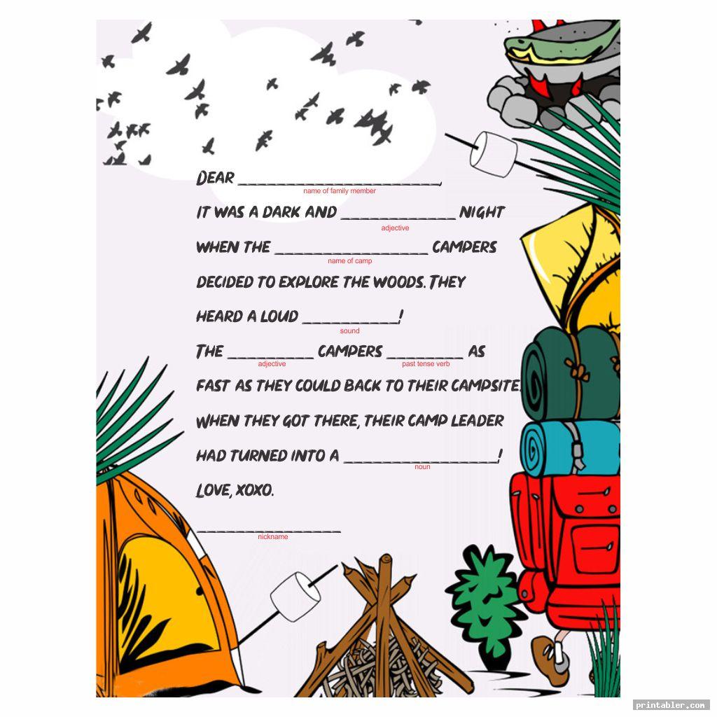 Camping Mad Libs Printable