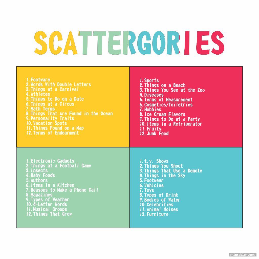 Scattergories List 1-16 Printable