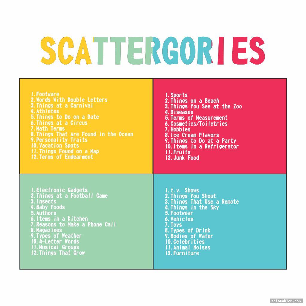 scattergories lists for middle school