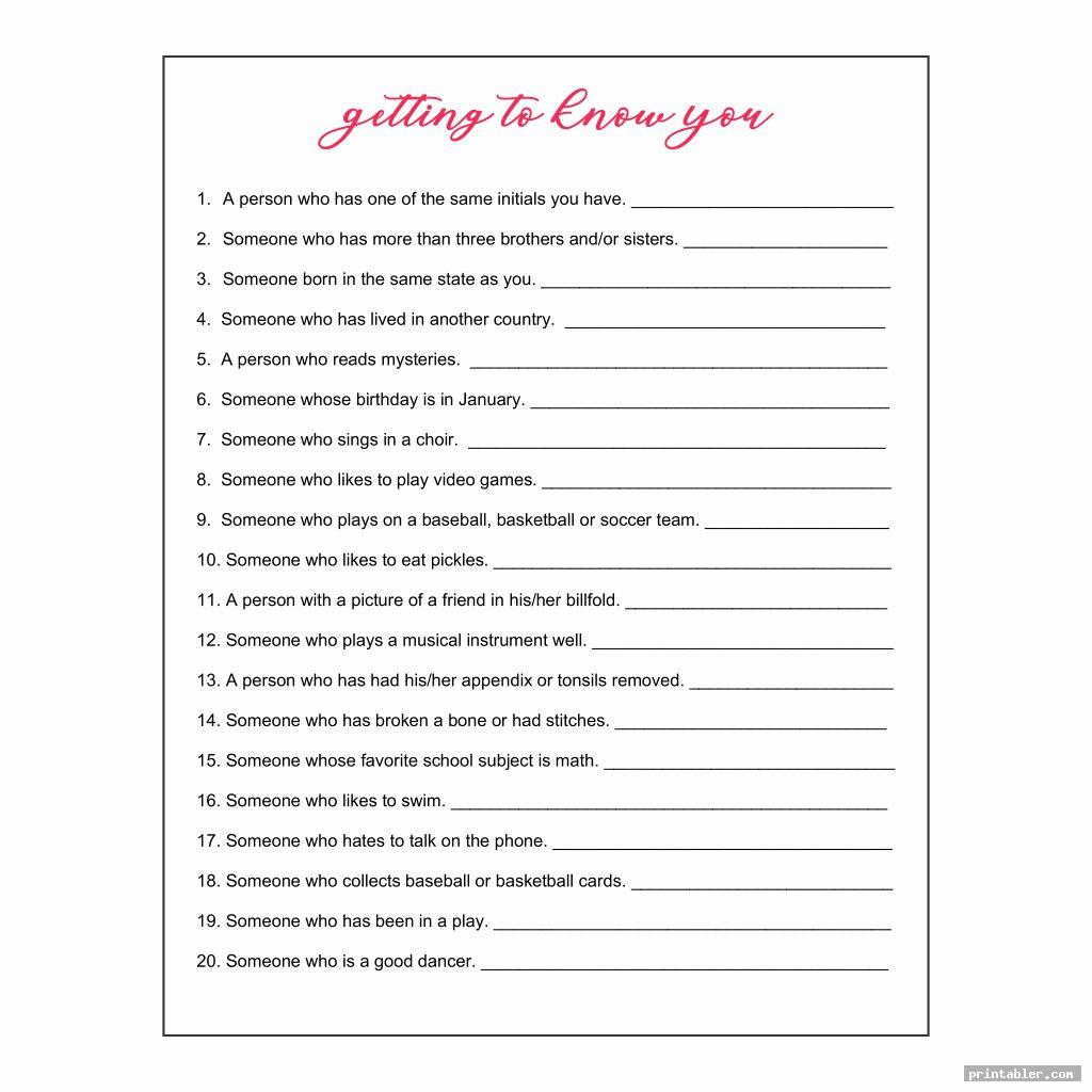 Free Printable Get To Know You Worksheet For Adults