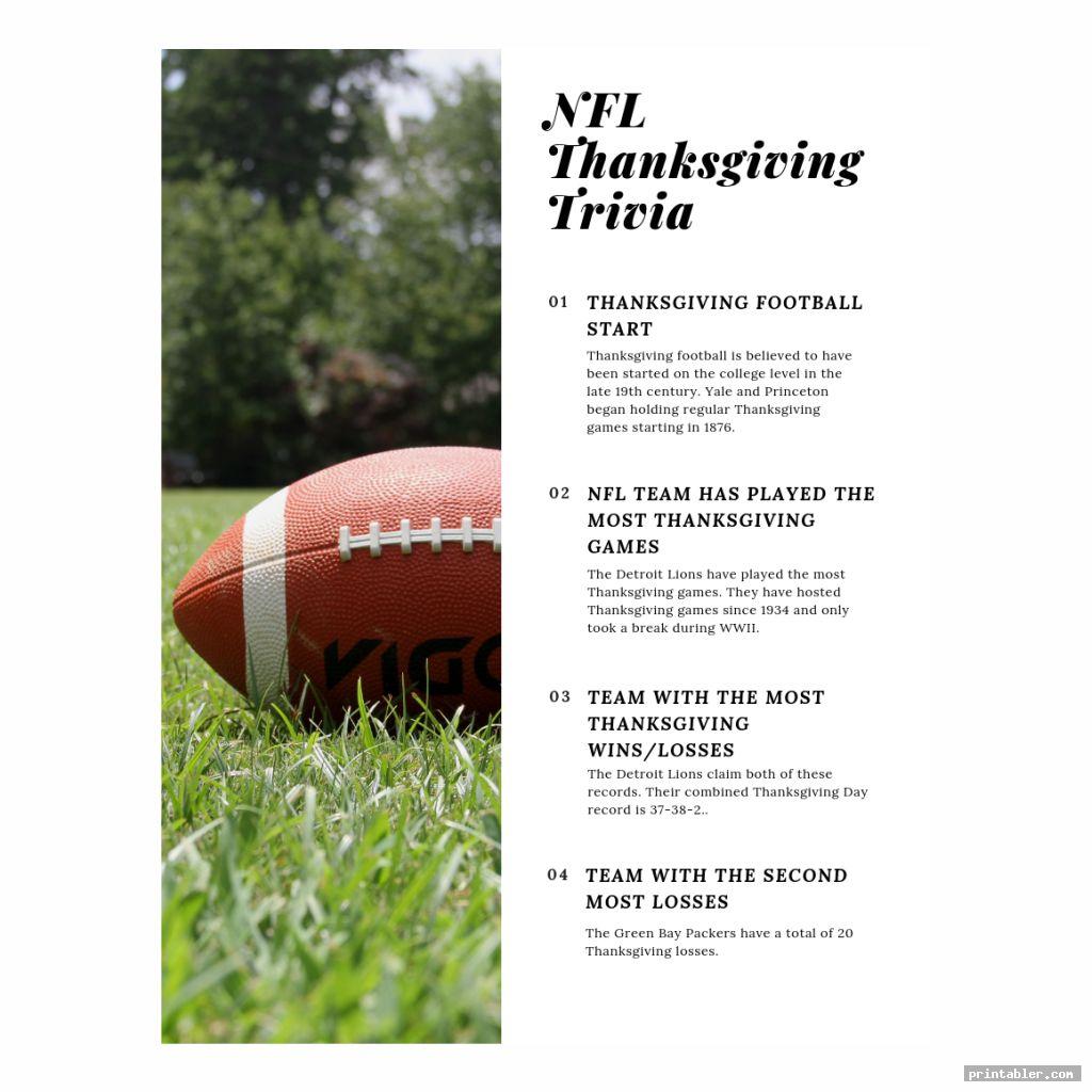 NFL Thanksgiving Day Trivia Printable Games