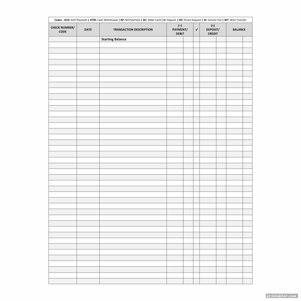 corporate printable pdf check register