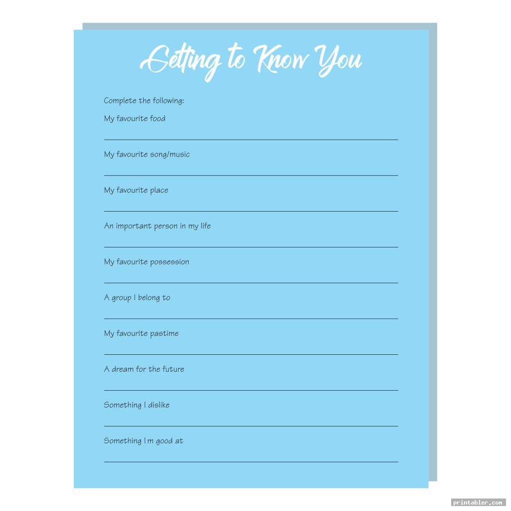 Getting to Know You Printables for Adults