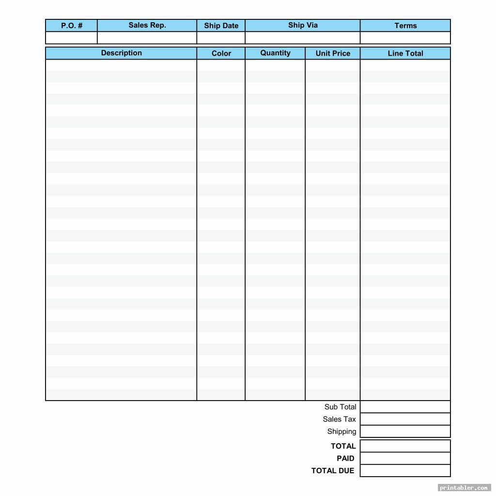 invoice printable column template 5 columns