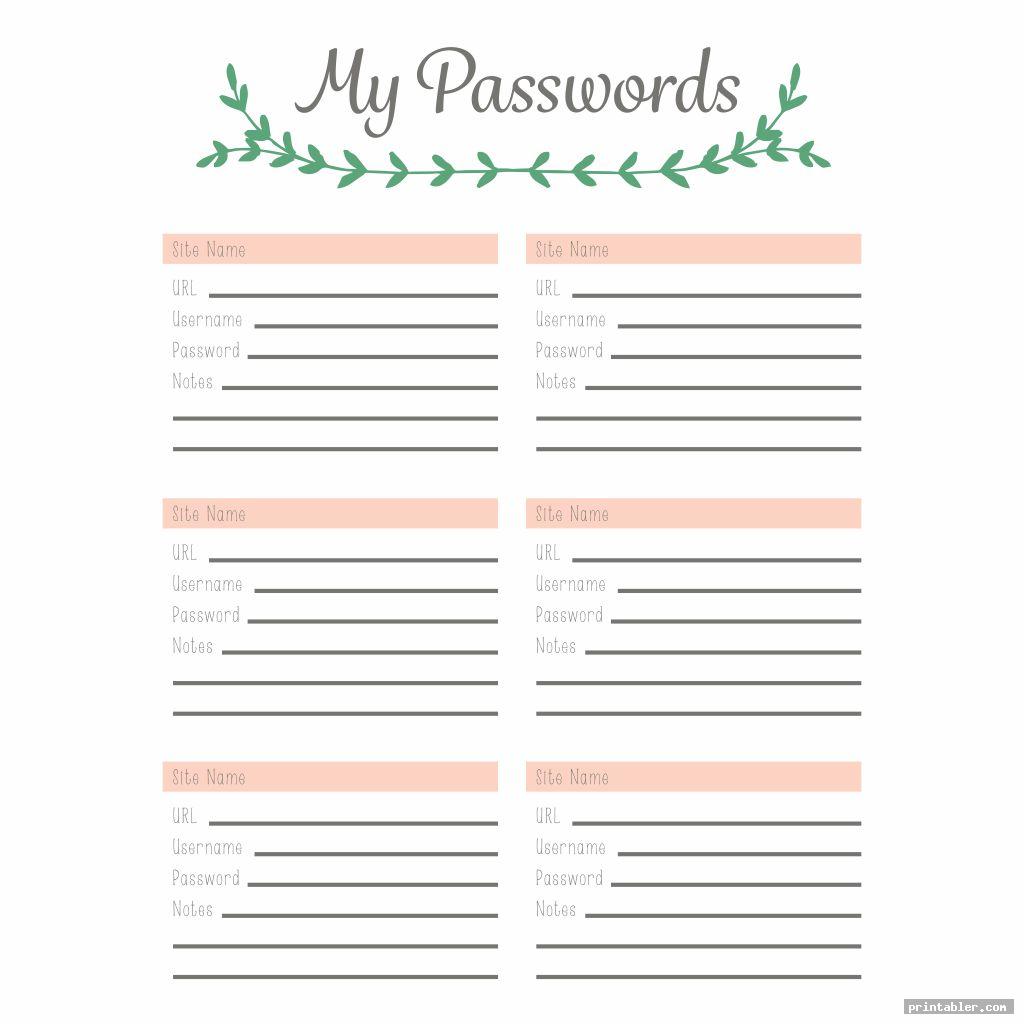 Password Keeper Printable