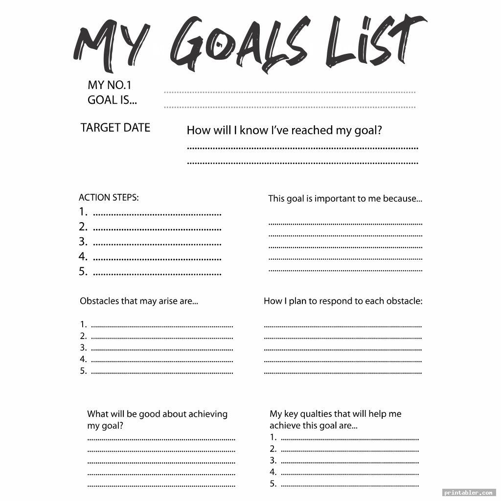 6 Best Goal List Printable - Gridgit.com