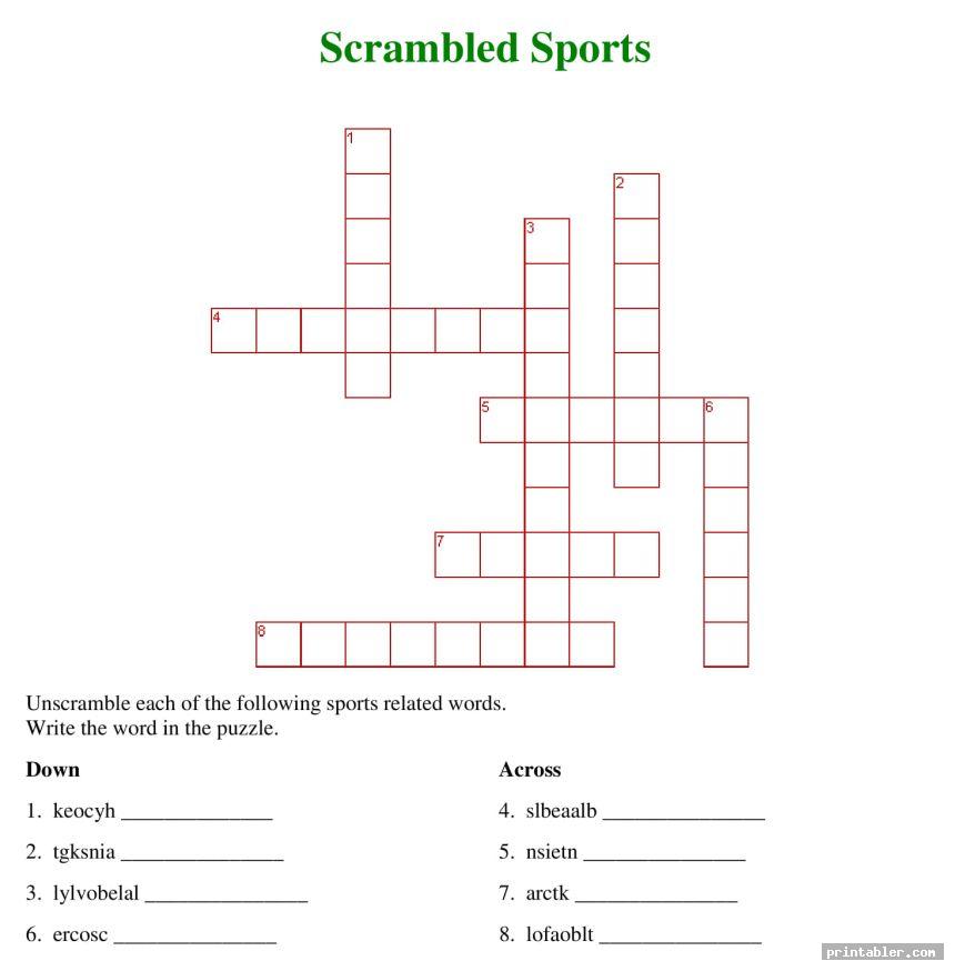 scramble sport crossword printable