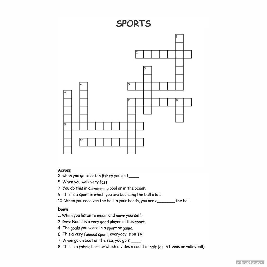 simple sport crossword printable