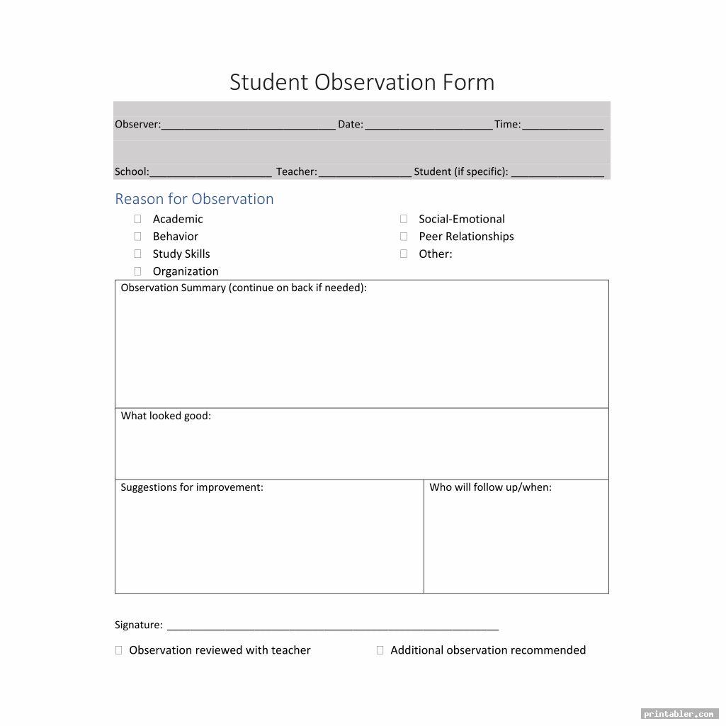 student printable observation forms