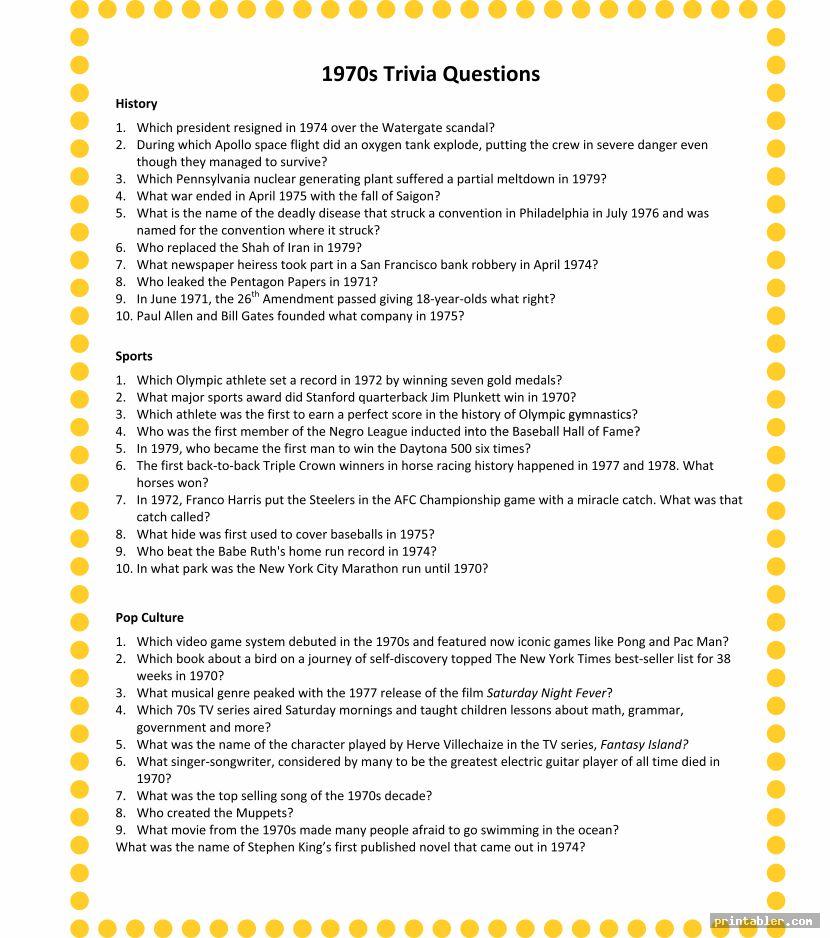 Printable Trivia for Seniors