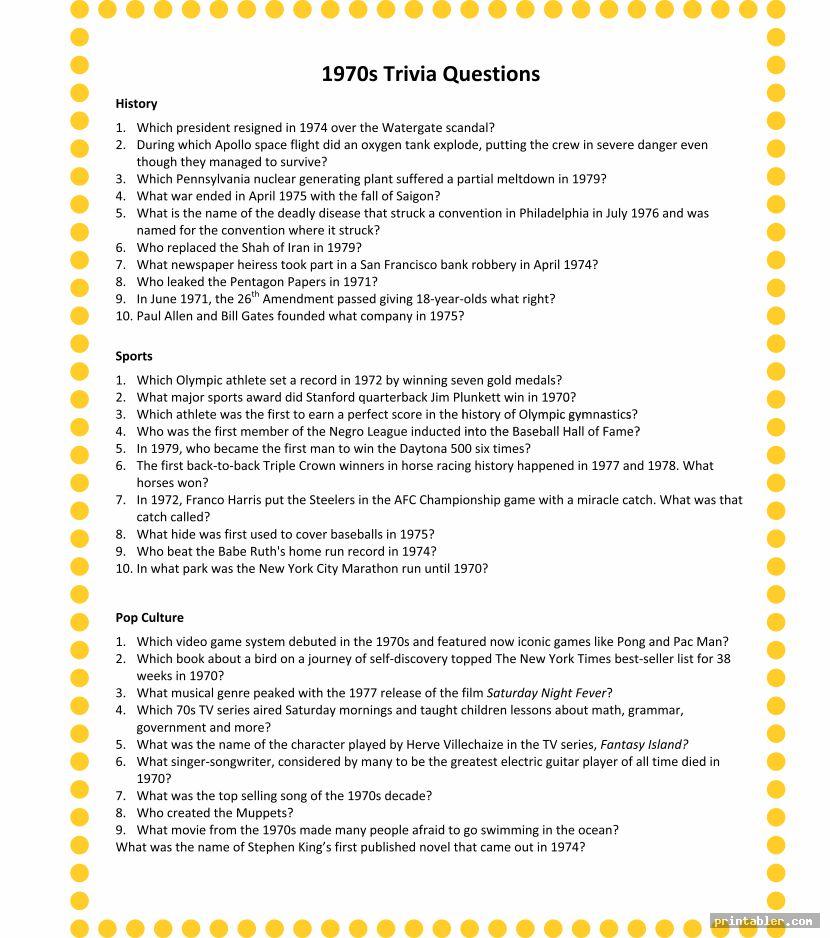 Free Printable Printable Trivia For Seniors