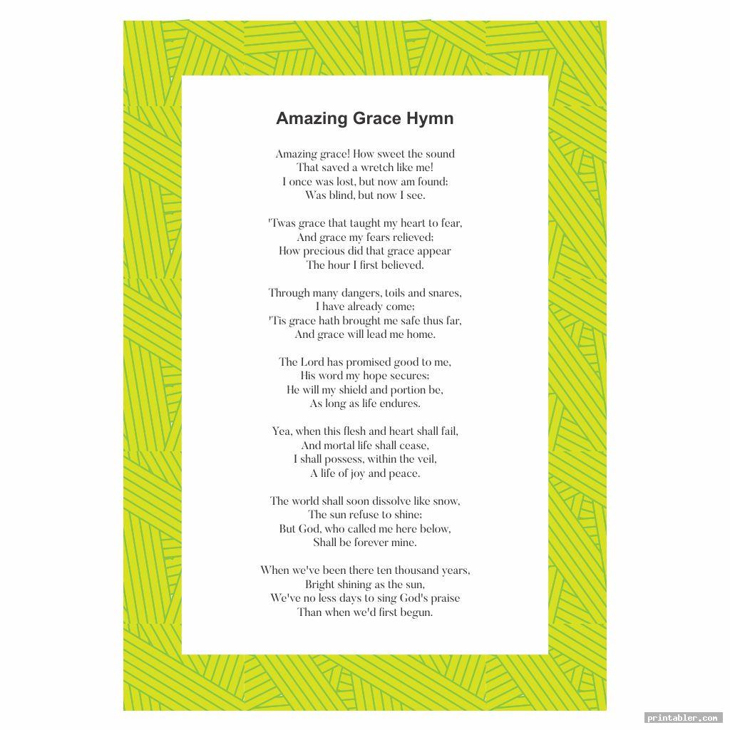 amazing grace lyrics printable template for use