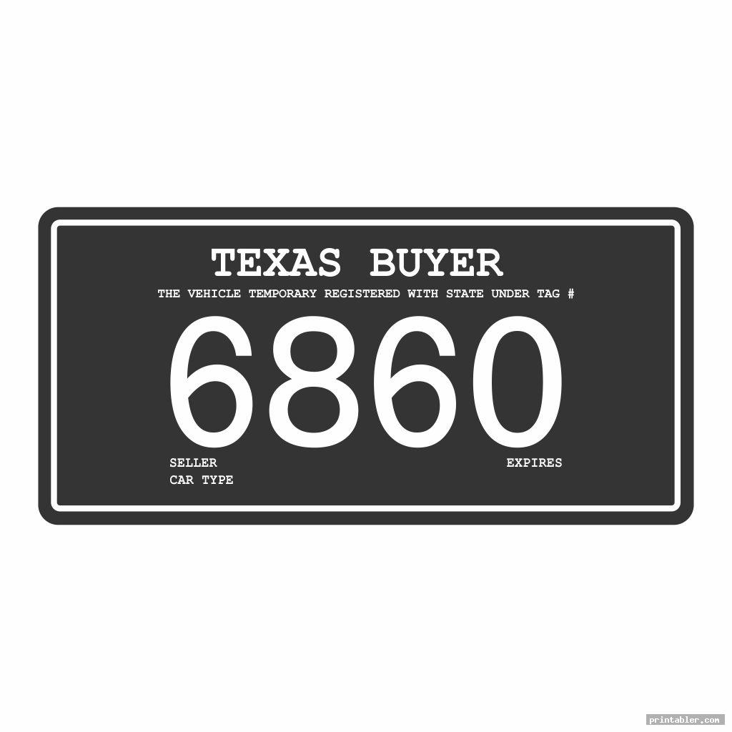 Texas Temporary License Plate Printable Gridgit